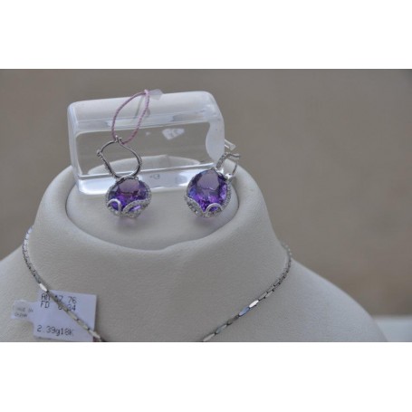 EARRINGS 18 K GOLD 3,8 gr WITH AMETHYSTS 9,98 CT AND DIAMONDS 0,57 CT